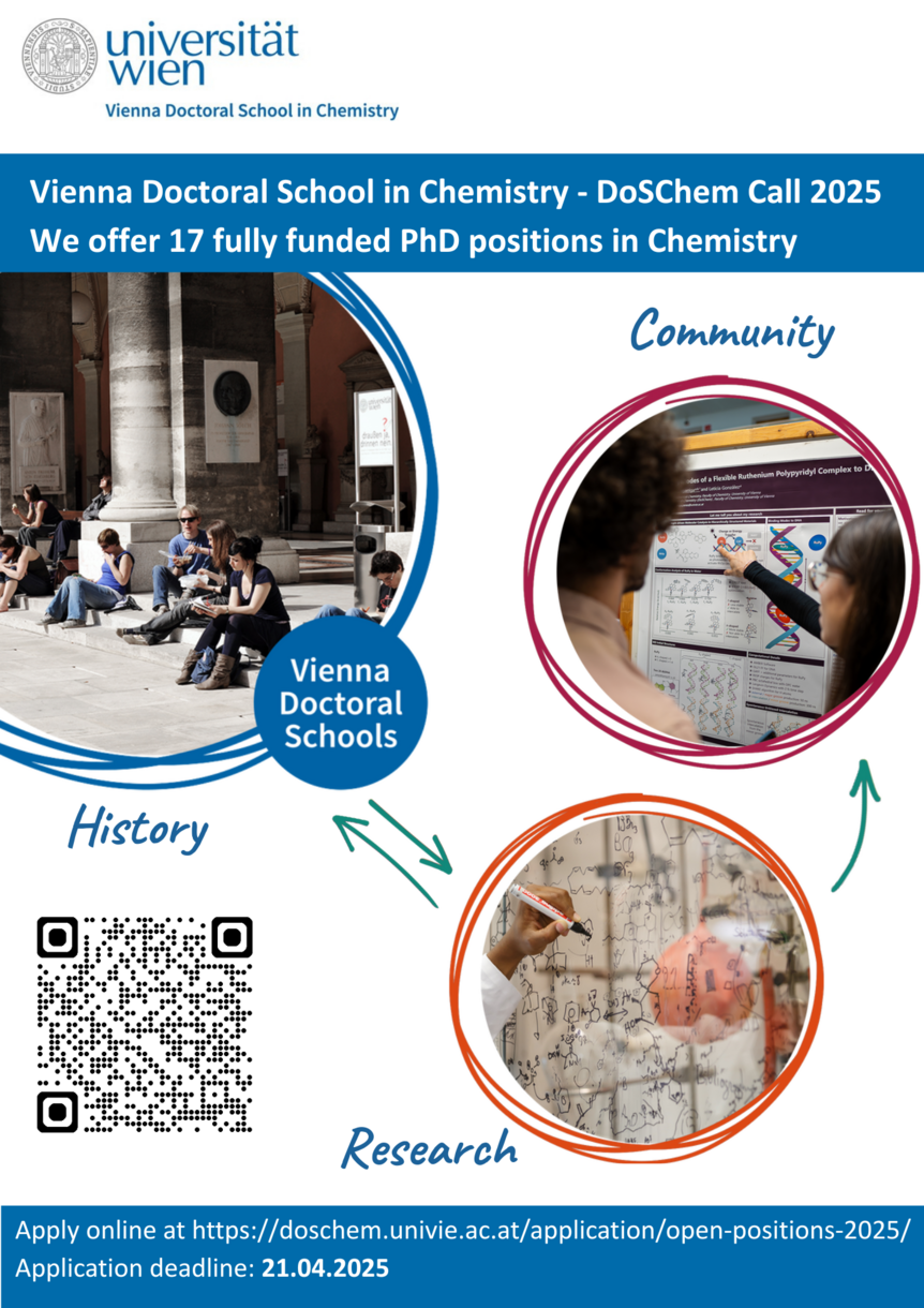 DoSChem Call 2025 – 17 fully funded PhD positions in Chemistry at the University of Vienna. Apply by April 21, 2025.